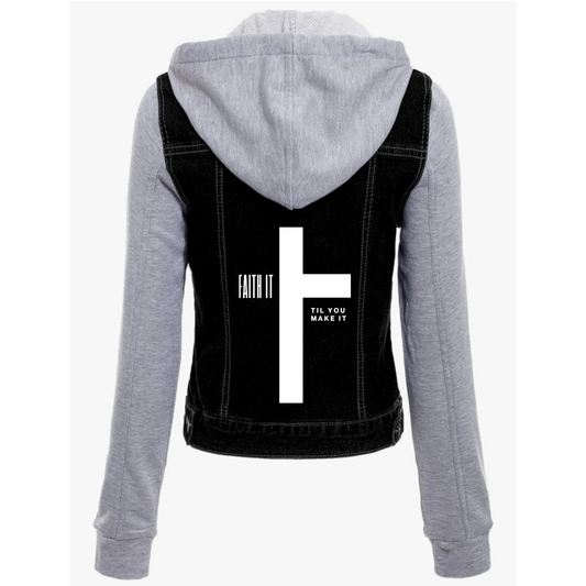 Faith It Black Denim Hoodie